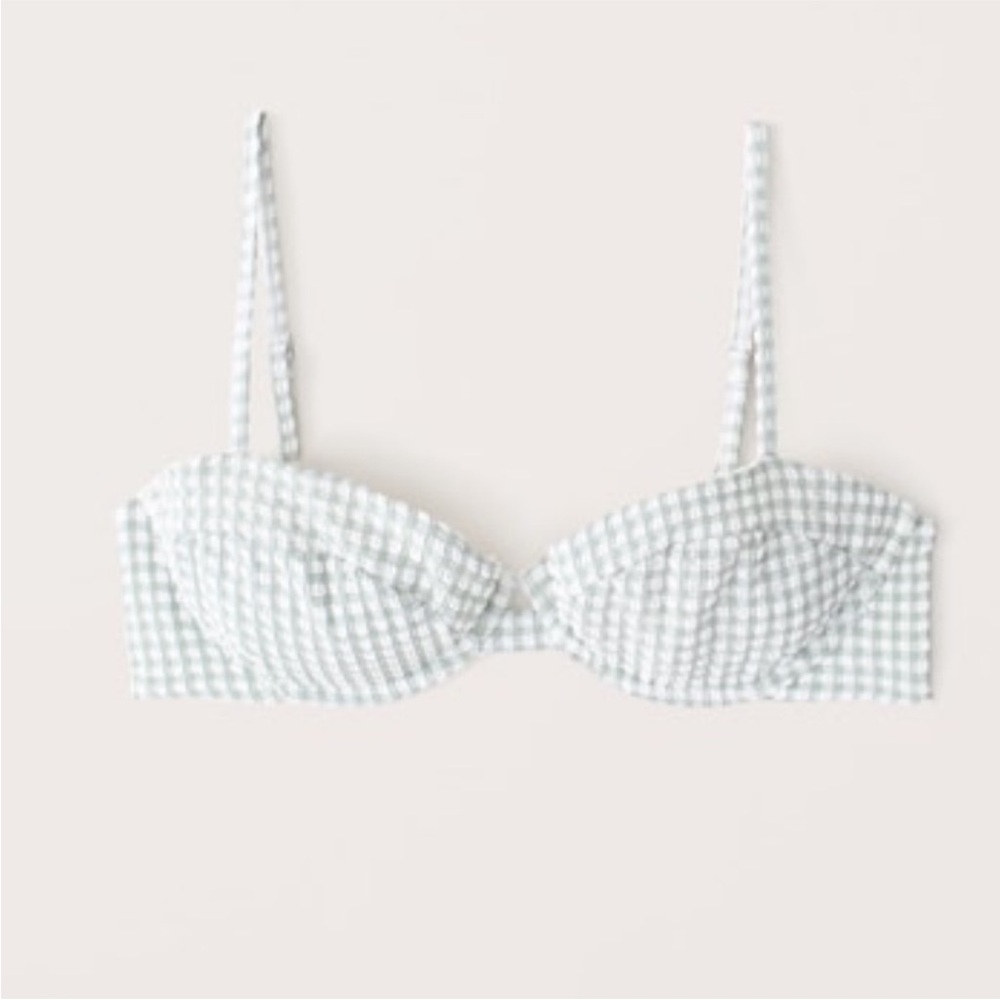Abercrombie & Fitch Light green seersucker Checkered Bra swimsuit top NWT